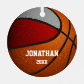 赤いグレーの男の子チームカラーバスケットボール メタルオーナメント (裏面)