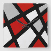 赤いグレーの白黒幾何学的 スクエア壁時計 (正面)