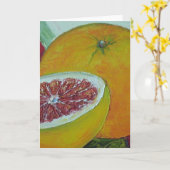 赤いグレープフルーツグリーティングカード カード (黄色い花)