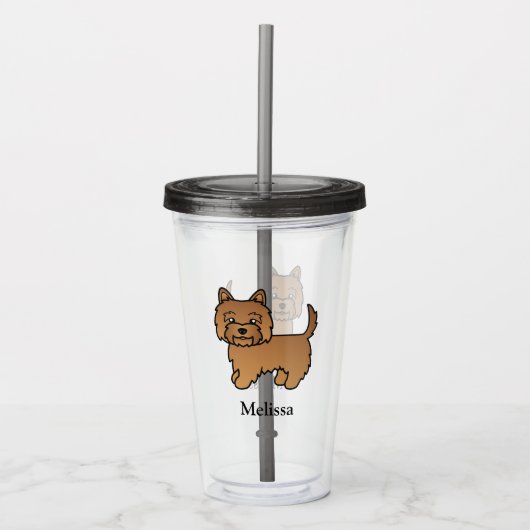 赤いケアン・テリア かわいいキャラクター犬+名前 アクリルタンブラー (正面)