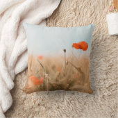 赤いケシおよび金ゴールドのオオムギ クッション (ブランケット)