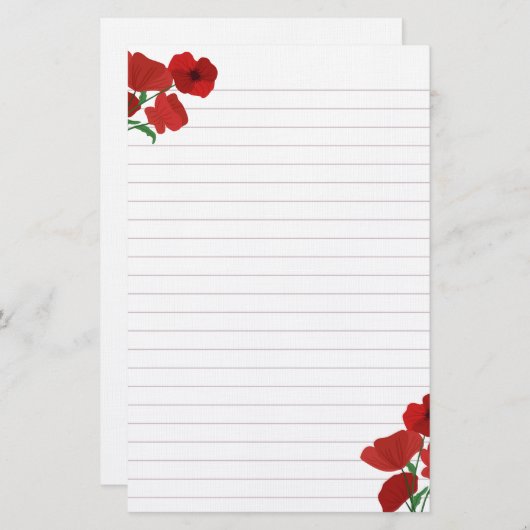 赤いケシが並んだ 便箋 (正面/裏面)