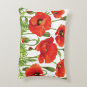 赤いケシが付いている横のボーダー アクセントクッション (裏面(縦))