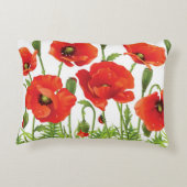 赤いケシが付いている横のボーダー アクセントクッション (裏面)