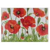 赤いケシが付いている横のボーダー カッティングボード (正面)