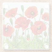 赤いケシが付いている横のボーダー ガラスコースター (裏面)