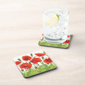 赤いケシが付いている横のボーダー コースター (右側)