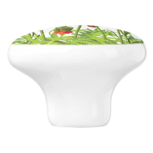 赤いケシが付いている横のボーダー セラミックノブ (側面)