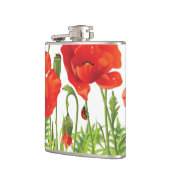 赤いケシが付いている横のボーダー フラスク (左)