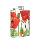 赤いケシが付いている横のボーダー フラスク (右)