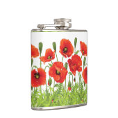 赤いケシが付いている横のボーダー フラスク (右)