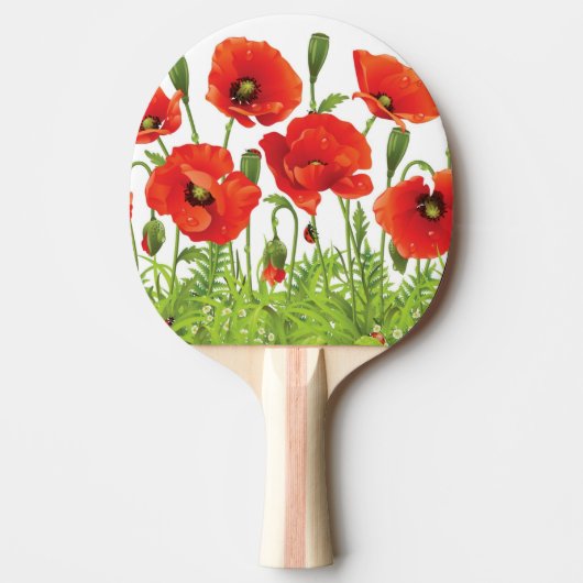 赤いケシが付いている横のボーダー 卓球ラケット (正面)