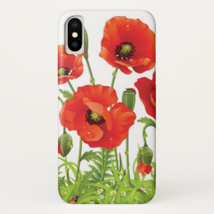 赤いケシが付いている横のボーダー iPhone X ケース