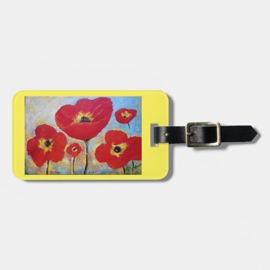 赤いケシが付いている荷物または財布のラベル ラゲッジタグ (正面横)