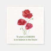 赤いケシが庭を植える信じ引用文 スタンダードカクテルナプキン (正面)