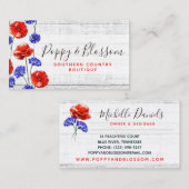 赤いケシとヤグルマギクの木製花束ブティック 名刺 (正面/裏面)