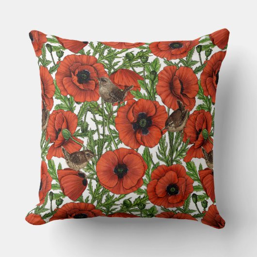 赤いケシとレンシ、白い離れ緑色の クッション (正面)