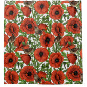 赤いケシとレンシ、白い離れ緑色の シャワーカーテン (正面)