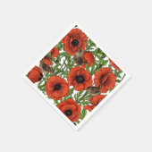 赤いケシとレンシ、白い離れ緑色の スタンダードカクテルナプキン (角)