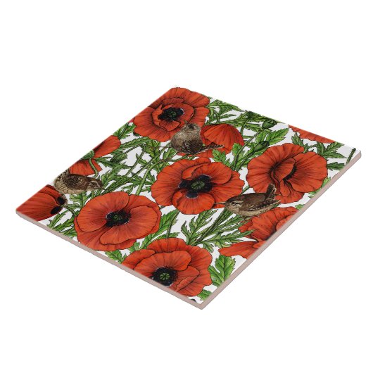 赤いケシとレンシ、白い離れ緑色の タイル (側面)