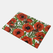 赤いケシとレンシ、白い離れ緑色の ドアマット (アングル)