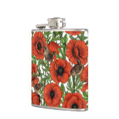 赤いケシとレンシ、白い離れ緑色の フラスク (左)