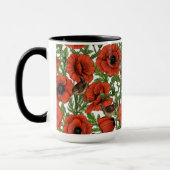 赤いケシとレンシ、白い離れ緑色の マグカップ (左)