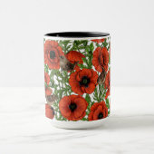 赤いケシとレンシ、白い離れ緑色の マグカップ (中央)