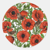 赤いケシとレンシ、白い離れ緑色の ラウンドシール (正面)