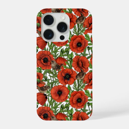 赤いケシとレンシ、白い離れ緑色の iPhoneケース (裏面)