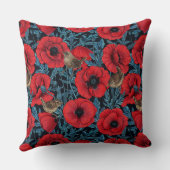 赤いケシとレンツ、黒い離れ青い クッション (裏面)