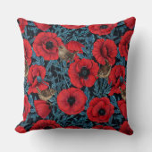 赤いケシとレンツ、黒い離れ青い クッション (正面)