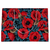 赤いケシとレンツ、黒い離れ青い ラージペーパーバッグ (正面)