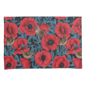 赤いケシとレンツ、黒い離れ青い 枕カバー (正面右)