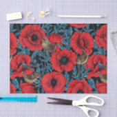 赤いケシとレンツ、黒い離れ青い 薄葉紙 (クラフト)