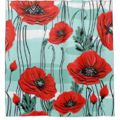 赤いケシと緑のストライプ シャワーカーテン (正面)