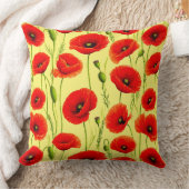 赤いケシと緑の茎 クッション (ブランケット)
