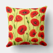 赤いケシと緑の茎 クッション (裏面)