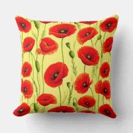 赤いケシと緑の茎 クッション