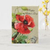 赤いケシと蝶 カード (黄色い花)