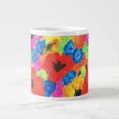 赤いケシと青いコーナフラワーパターン ジャンボコーヒーマグカップ (正面)