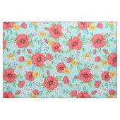 赤いケシと黄色いデイジーの花柄 ファブリック (ヤード)