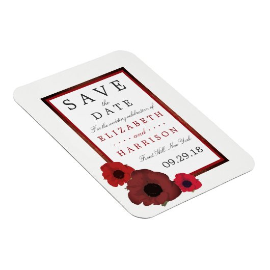 赤いケシとBurlap結婚式の日付を保存 マグネット (右側)