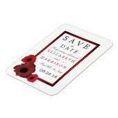 赤いケシとBurlap結婚式の日付を保存 マグネット (左側)