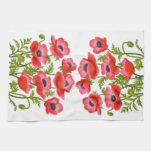 赤いケシによってはアメリカ人のMoJoの台所牽引が開花します キッチンタオル (横)