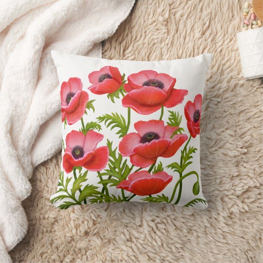 赤いケシによってはアメリカ人のMoJoの枕が開花します クッション (ブランケット)