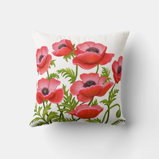 赤いケシによってはアメリカ人のMoJoの枕が開花します クッション (裏面)