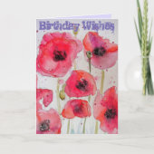 赤いケシのケシ花の水の色アートカード カード (正面)