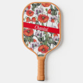 赤いケシのパタパーソナライズされたーン ピックルボールラケット (裏面)