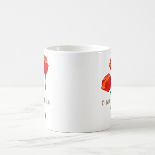 赤いケシのパーソナライズされた花 モーフィングマグカップ (中央)